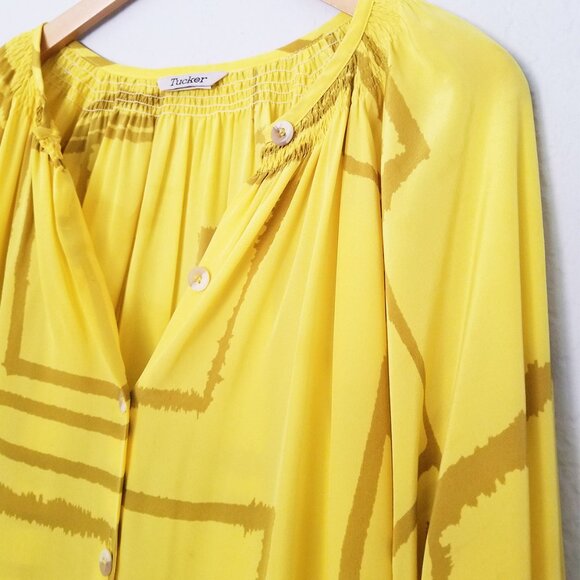 Tucker NYC 100% Silk Dress Yellow Button Front Mini Dress S Shift Flowy Artsy - Picture 8 of 16